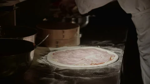 Pizza placing ingredients Stock Footage 49120527