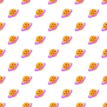 Pizza planet pattern with pepperoni and purple ring Stockillustratie