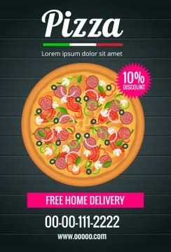 Pizza poster template and flyer for restaurant illustration, template of fast Stock Illustration