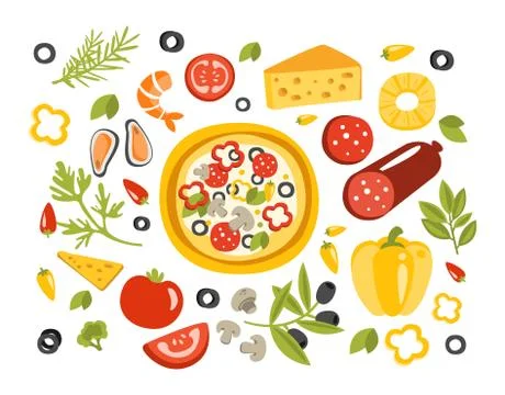 Pizza Preparation Set Of Ingredients Illustration Stock Illustration