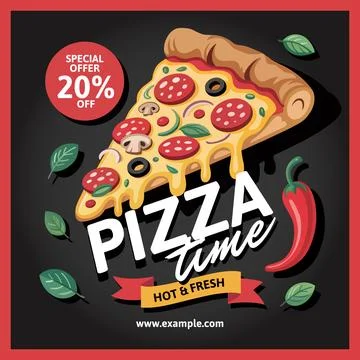 Pizza Promotion Poster Vector Hot Fresh Slice with Special Offer Discount Stock Illustration