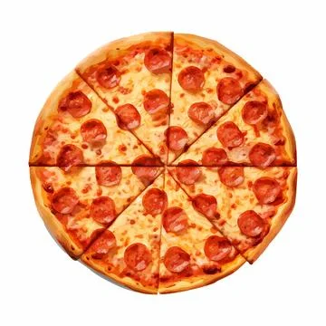 Pizza ready cut on a white background top view Stockillustratie