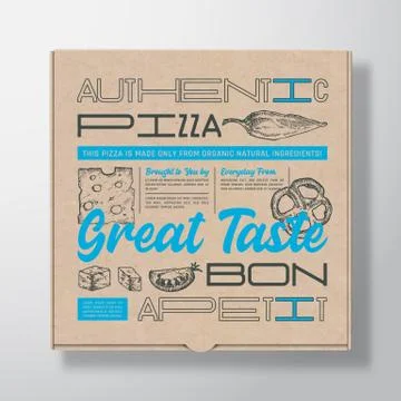 Pizza Realistic Cardboard Box Container. Abstract Vector Packaging Design or Stock Illustration