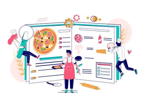 Pizza recipe vector concept for web banner, website page Stock Illustration