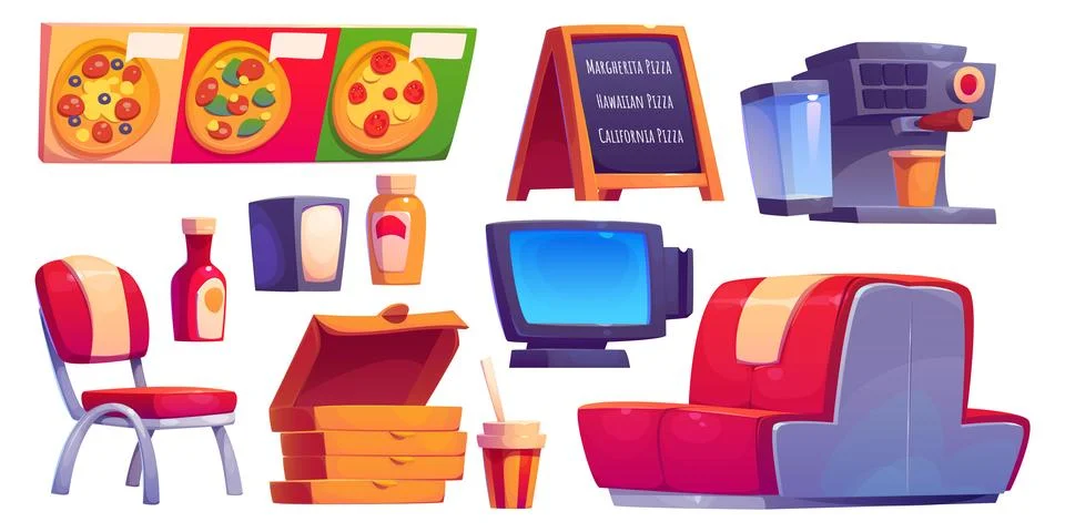 Pizza restaurant design elements set 库存插图
