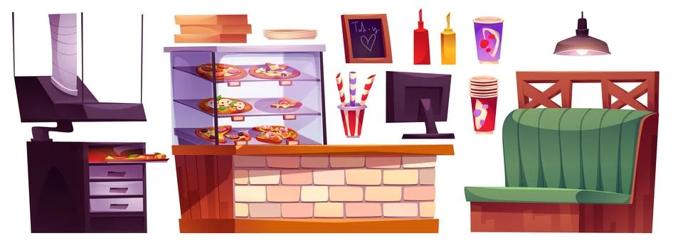 Pizza restaurant design elements set Illustrazione stock