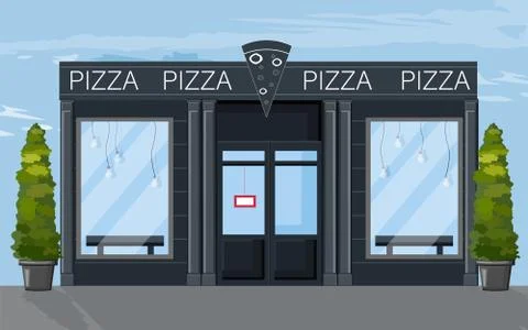 Pizza restaurant facade Vector flat style. Modern cafe icons Ilustración de archivo