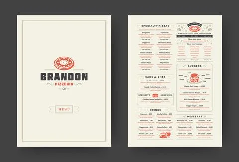 Pizza restaurant menu layout design brochure or food flyer template vector .. イラスト素材