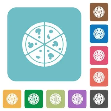 Pizza rounded square flat icons Stock Illustration