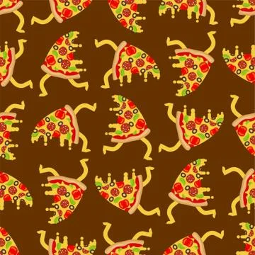 Pizza run pattern seamless. slice of pizza running background 스톡 일러스트