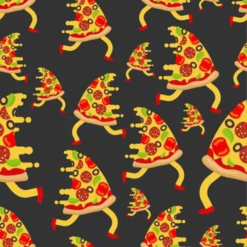 Pizza run pattern seamless. slice of pizza running background 스톡 일러스트
