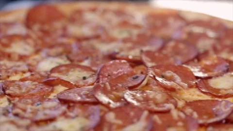 Pizza with salami close-up Video stock 70754409