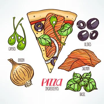 Pizza with salmon Stock Illustration