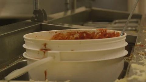Pizza Sauce In Dirty Kitchen Video stock 112272903