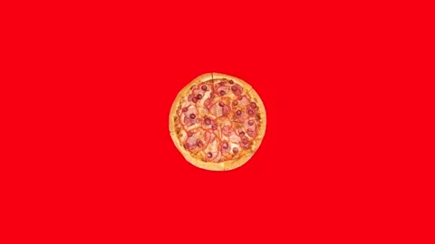 Pizza scaling in rotation on red background, graphic seamless loop animation Video stock 220015562
