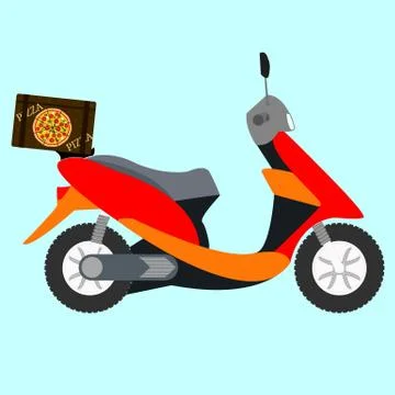 Pizza scooter vector. Concept of the fast pizza delivery service on scooter o Stock-Illustration