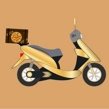 Pizza scooter vector. Concept of the fast pizza delivery service on scooter o Illustrazione stock