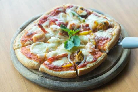 Pizza with seafood Stock Photos