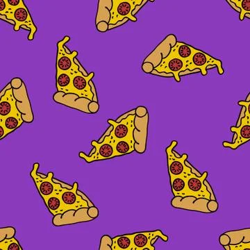 Pizza seamless doodle pattern, vector color illustration Stock Illustration
