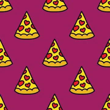 Pizza seamless doodle pattern, vector color illustration Stock Illustration
