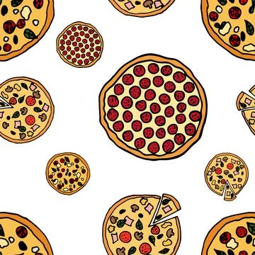 Pizza seamless pattern. Design sketch element for menu cafe, bistro, restaura Illustrazione stock