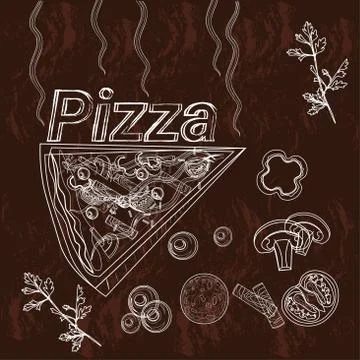 Pizza seamless pattern hand drawn sketch background with ingredients, pizzeria Stock Illustration