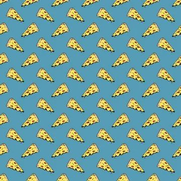 Pizza seamless pattern hand drawn sketch. Whole pizza and slice doodles Food  Stock Photos