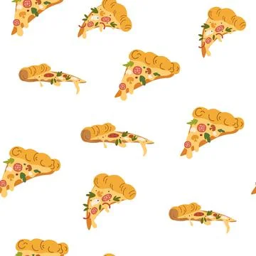 Pizza seamless pattern. Meat background. Different slice of pizza with cheese Stock Illustration