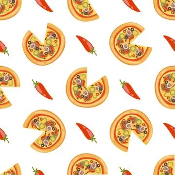 Pizza seamless pattern vector illustration piece slice pizzeria food menu snack Illustrazione stock