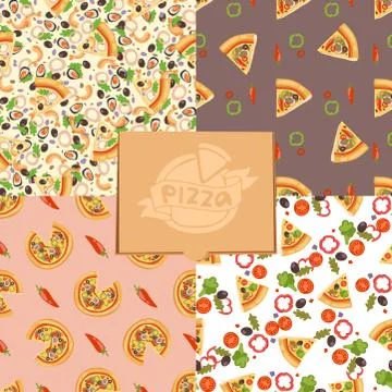 Pizza seamless pattern vector illustration piece slice pizzeria food menu snack Stock Illustration