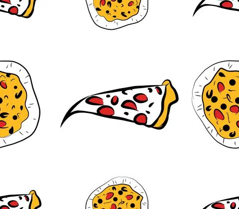Pizza seamless vector pattern package design template paper background doodle Stock Illustration