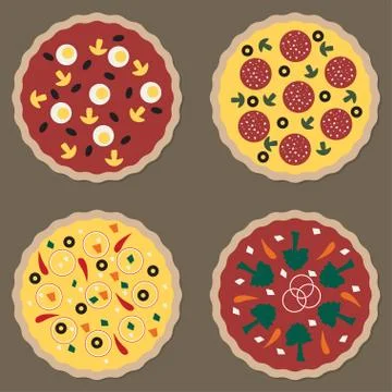 Pizza set. Vector icons. Flat design. Stock Illustration