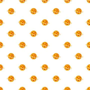 Pizza shaped planets forming seamless pattern on white background Stock Illustration