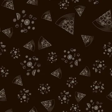 Pizza slice abstract vector outline seamless pattern Stock Illustration