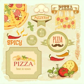 Pizza slice and box Stock Illustration