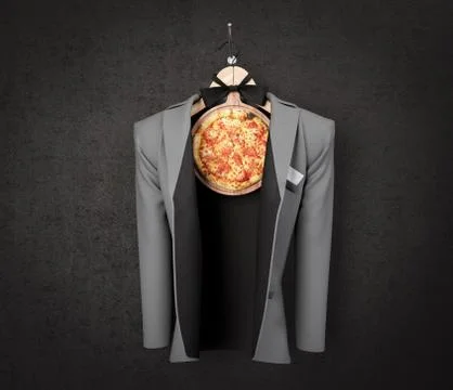 Pizza slice with business jacket on the wall concept photo Stock Illustration