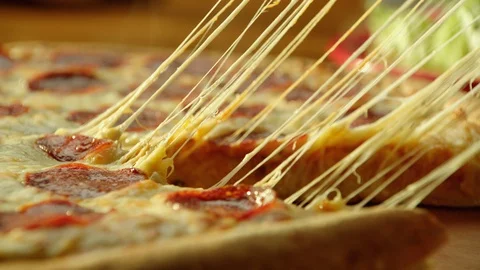 Pizza Slice Cheese Strings Pull Stock Footage
