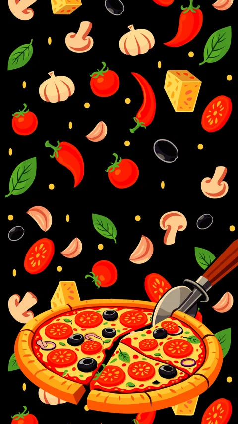 Pizza Slice Cut with Falling Ingredients on Dark Background Видео 331899585