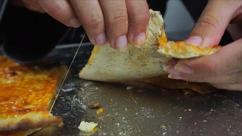 Pizza slice cutting on half Stock Footage 95050322
