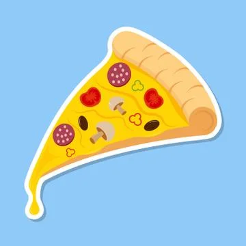 Pizza slice with dripping cheese. Vector Illustration Stock Illustration