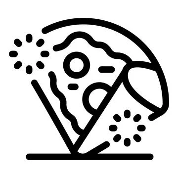 Pizza slice falling down creating sparks on impact Stock Illustration