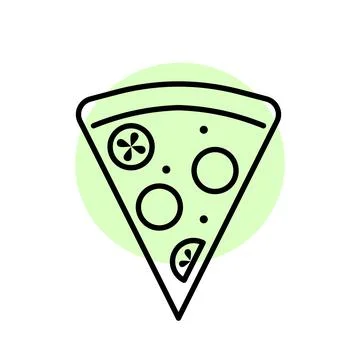 Pizza slice flat icon. Pictogram for web. Line stroke. Isolated on white back Stock Illustration