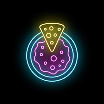 Pizza slice glowing neon light sign Stock Illustration
