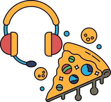 A pizza slice with a headset on top of it Stock Illustration