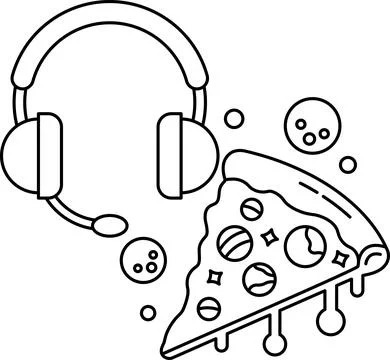 A pizza slice with a headset on top of it Stock Illustration