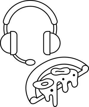 A pizza slice with a headset on top of it Stock Illustration