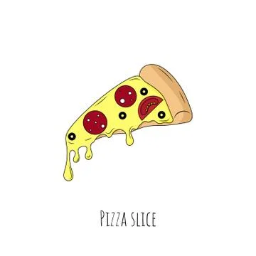 Pizza slice. Isolated object on white. Vector cartoon illustration. Stock Illustration