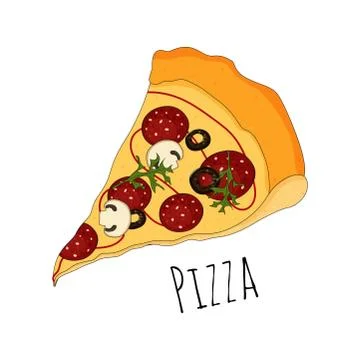 Pizza slice isolated on white background, vector illustration. Stock Illustration