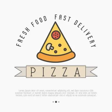 Pizza slice logo with thin line icon for menu design of restaurant Stock Illustration