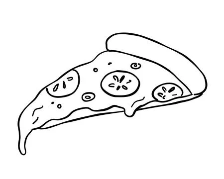 Pizza slice with melted cheese hand drawn doodle vector sketch. Outline illus Stock Illustration